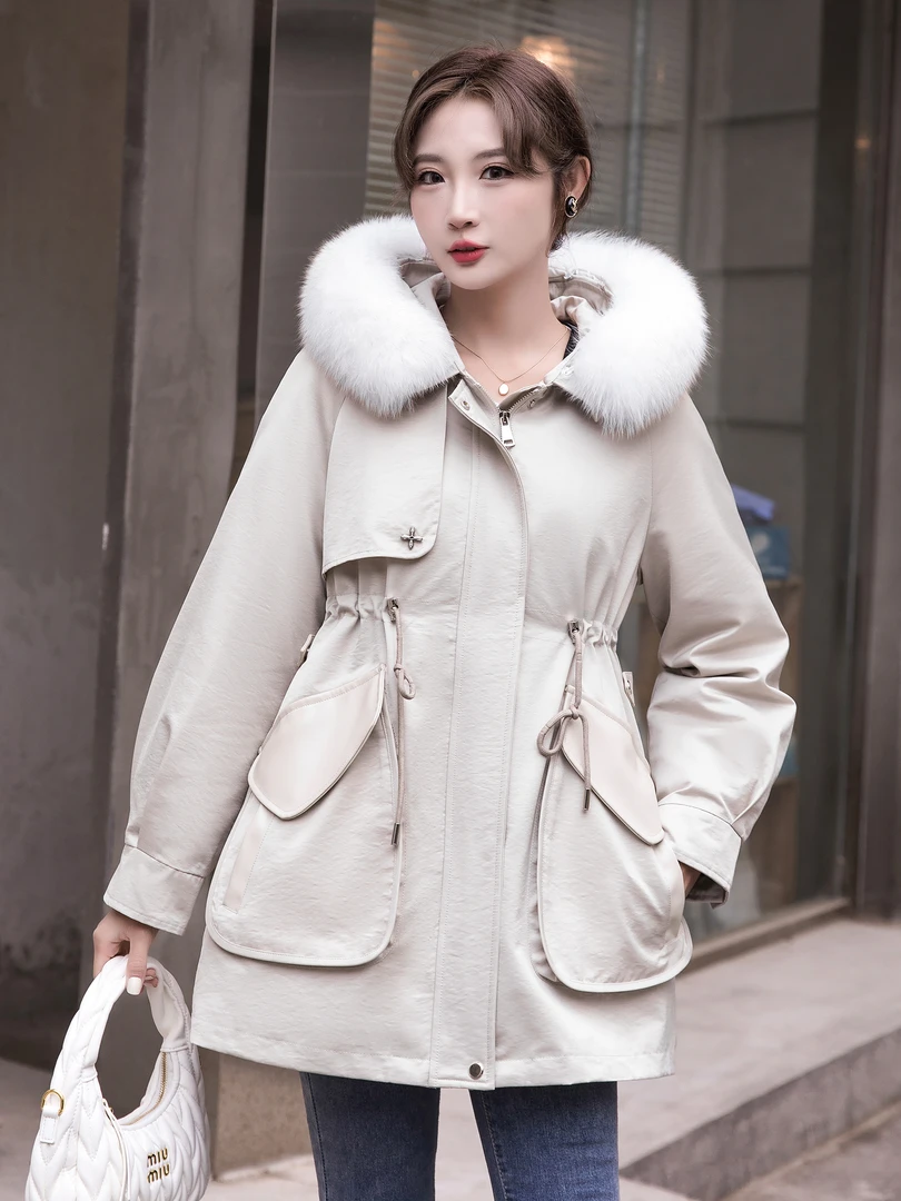 【TD服饰专属】新女款可拆卸时尚狐狸毛领獭兔毛内胆派克服冰雪奇缘