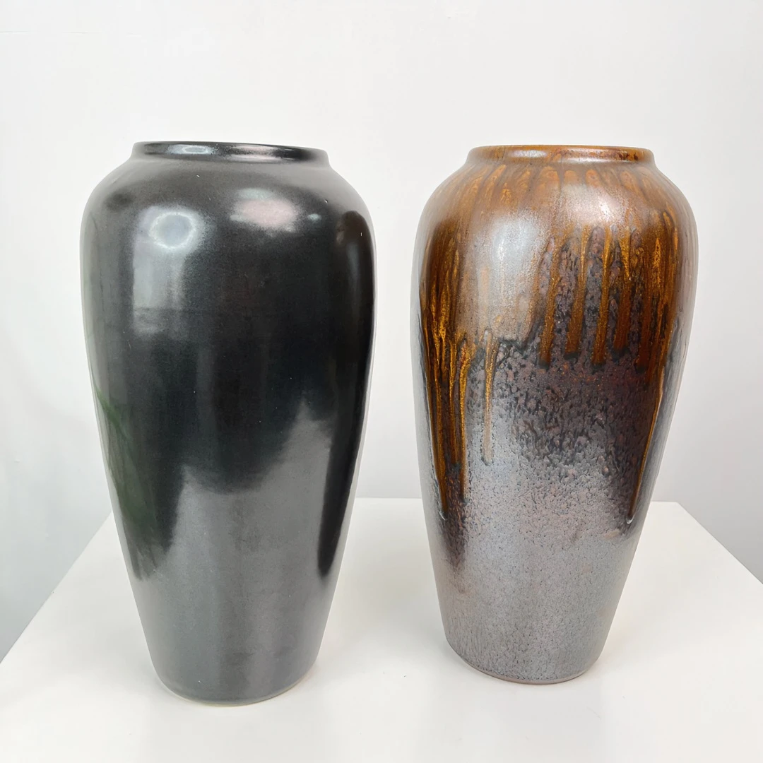 景德镇纯手工陶瓷花瓶中式新中式简约复古风花瓶黑色粗陶色釉