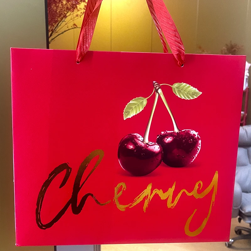 5斤10斤手提袋烫金红车厘樱桃手提袋烫金5斤车厘子包装空袋子礼袋