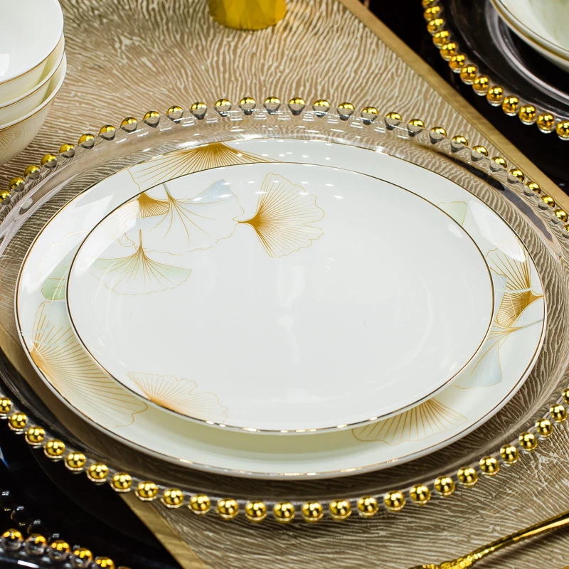 幸福时光8英寸浅盘景德镇骨瓷盘家用菜盘牛排盘西餐盘酒店金边盘