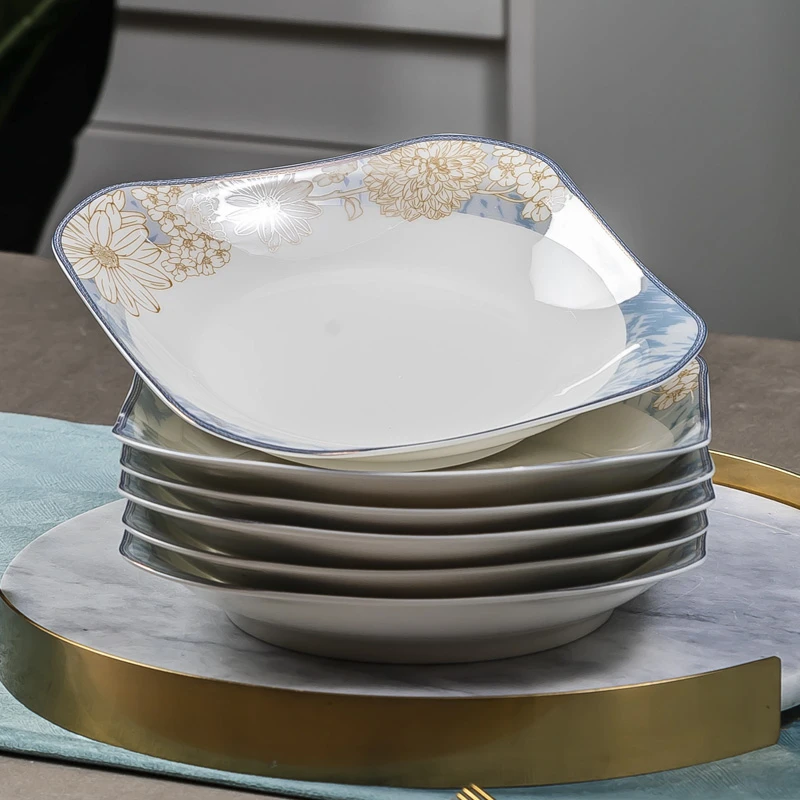 【时光漫步】7.5英寸方形如意盘买4个送2景德镇陶瓷盘子菜盘家用