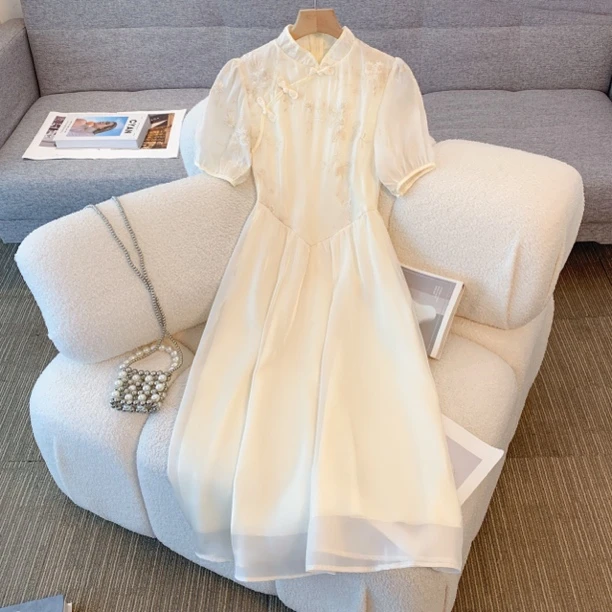 旗袍改良年轻款少女2024夏季新中式收腰连衣裙女新款气质显瘦裙子