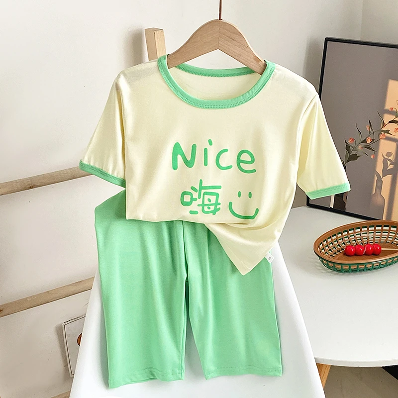 夏季新款莫代尔短袖家居服套装薄款七分袖休闲居家服透气舒适睡衣