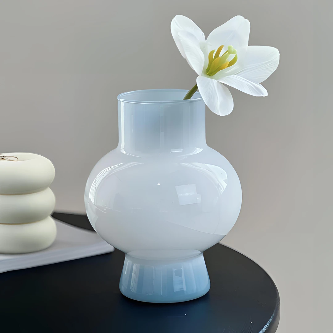 中古芬顿奶玉色玻璃花瓶高颜值法式ins客厅插花装饰品高级感摆件