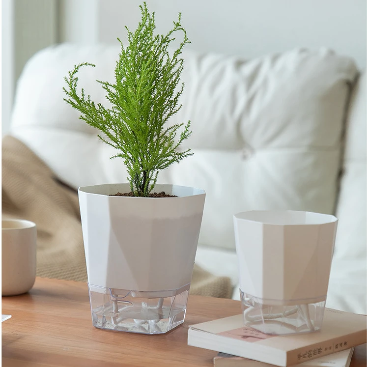 简约大号蓄水盆自动吸水花盆家用懒人水培透明套盆树脂塑料自吸盆