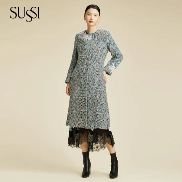 【降温王炸福利】古色冬季新品商场同款蓝色羊毛粗纺呢子大衣外套女