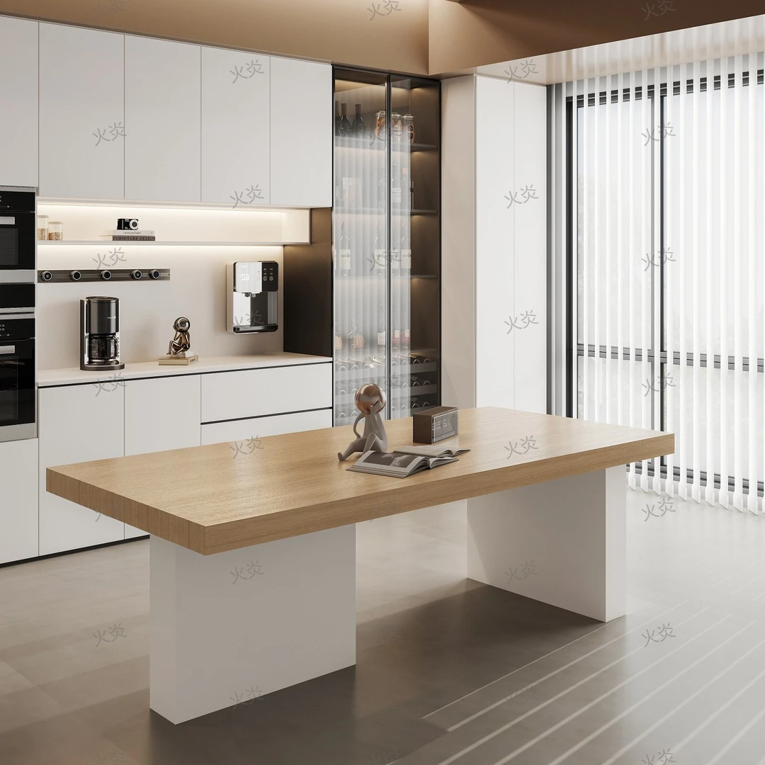 宜家客厅网红餐桌轻奢现代岩板简约家用饭桌小户型长方形岛台厨房