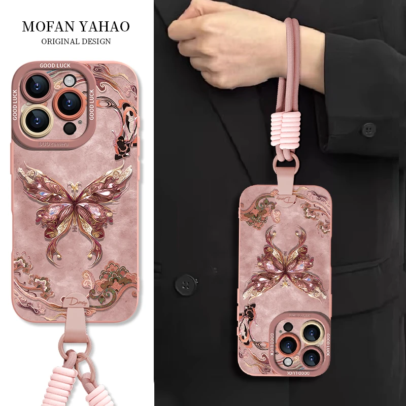 溢彩敦煌蝴蝶适用苹果16promax国潮雅丹风手机壳iphone 17promax