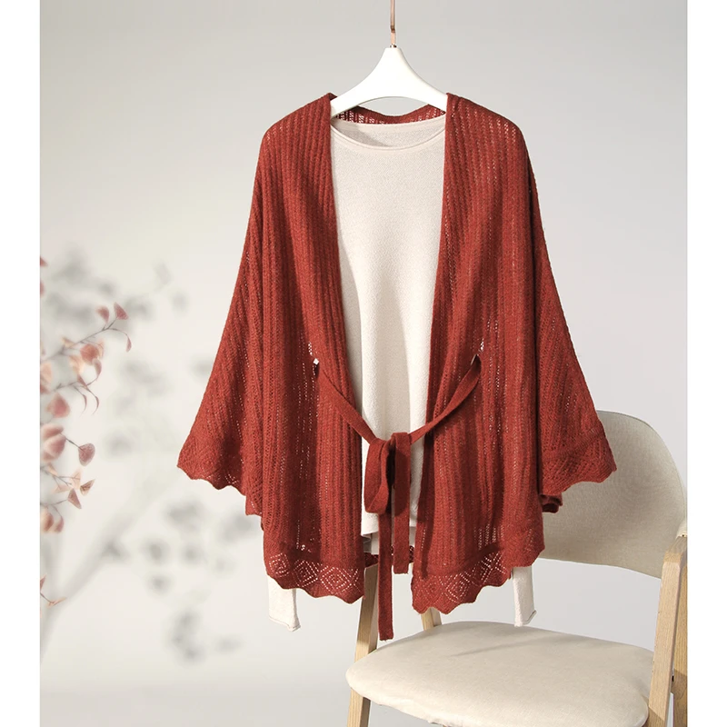 秋冬高端女100山羊绒针织镂空开衫钩花斗篷披肩围巾通用保暖百搭