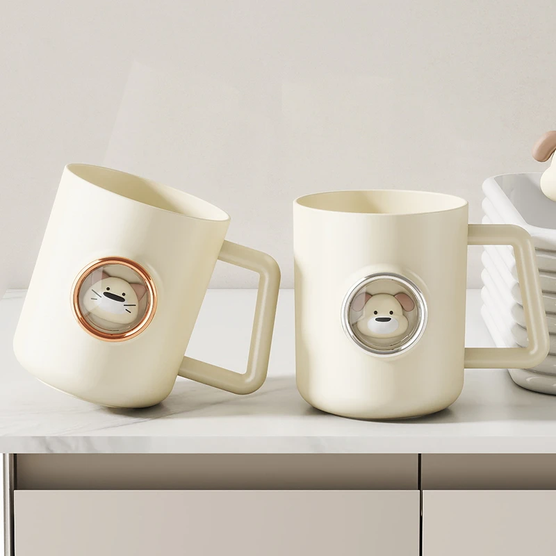 漱口杯家用网红旺旺猫咪杯子高颜值轻奢宿舍加厚情侣一家三口杯子