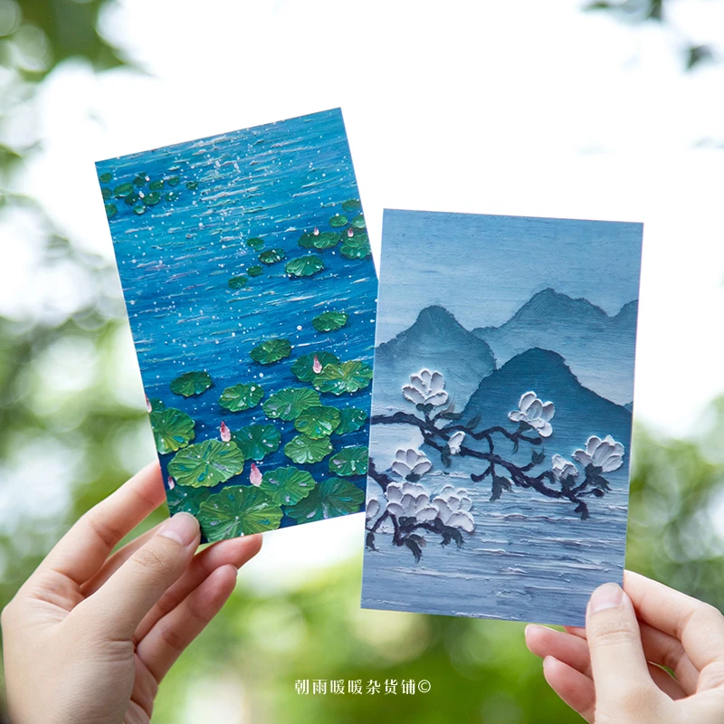 朝雨 古风立体油画明信片高级感ins风房间布置墙面装饰墙贴卡片