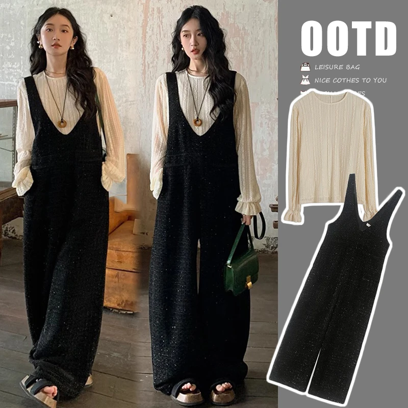 孕妇背带裤早秋新款小香风网红时尚宽松显瘦百搭背带裤蕾丝打底