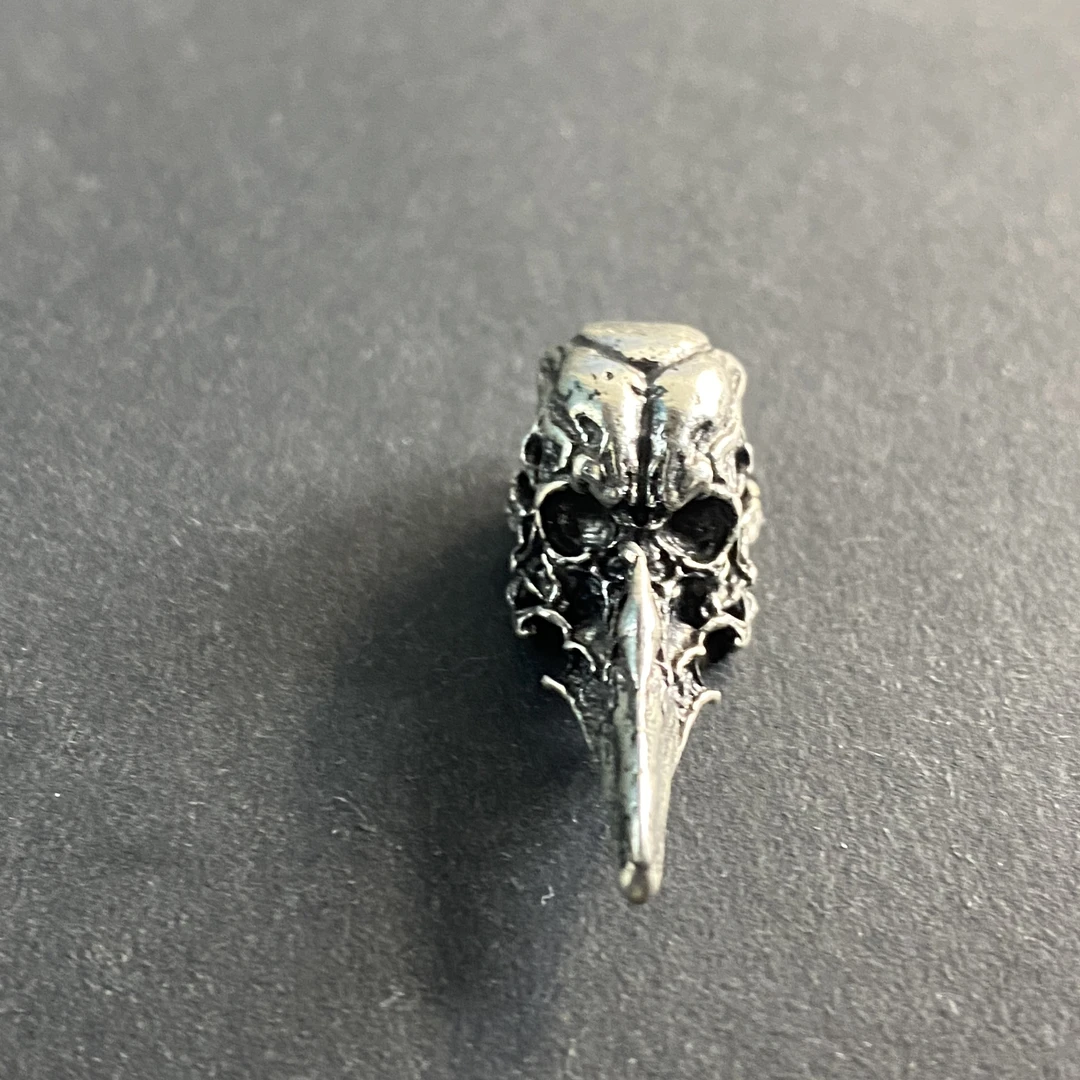 925银银制品 文玩 A79-s925银 重工老银酷髅乌鸦三通