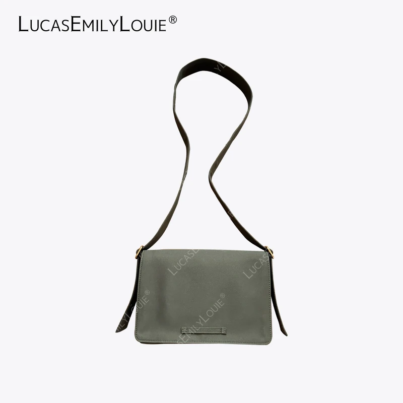 LUCASEMILYLOUIE 复古经典绿色帆布小号邮差包翻盖斜挎包240094