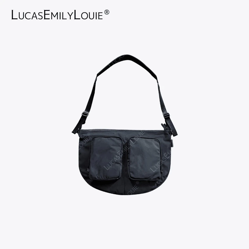 LUCASEMILYLOUIE 复古双口袋大容量机车工装单肩斜挎包240057