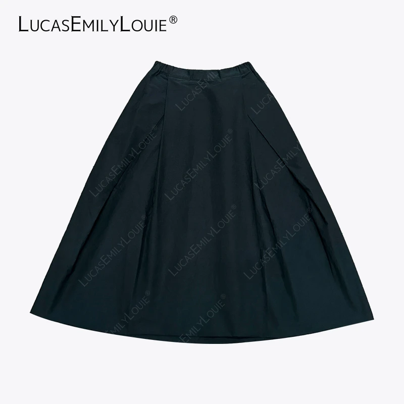 LUCASEMILYLOUIE 极简褶裥A字休闲百搭松紧腰中长半身裙2410706