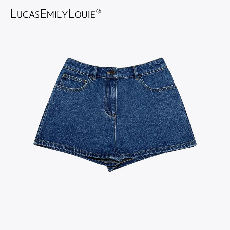 LUCASEMILYLOUIE 2024春夏简约全棉A字休闲百搭牛仔短裤2410222