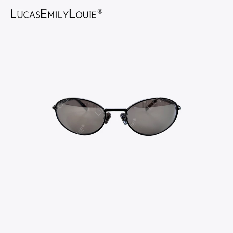 LUCASEMILYLOUIE 复古椭圆墨镜金属细边框太阳240105