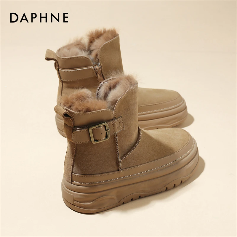 达芙妮雪地靴女加绒加厚保暖冬季防寒高帮棉鞋防水时尚厚底马丁靴