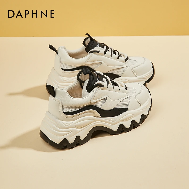 达芙妮Daphne~黑白熊猫女鞋老爹鞋2024新款炸街运动休闲厚底增高