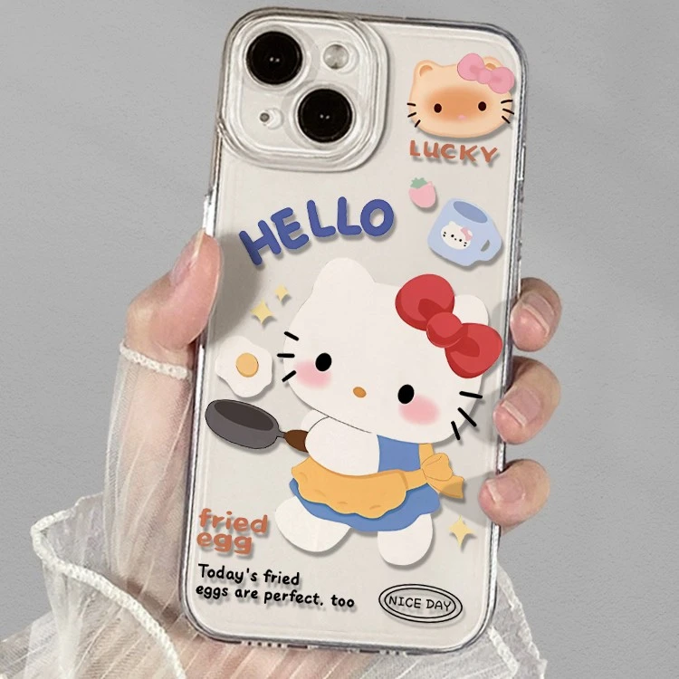 可爱煎蛋KT猫华为60vivo小米苹果oppo全包iphone15透明女生手机壳