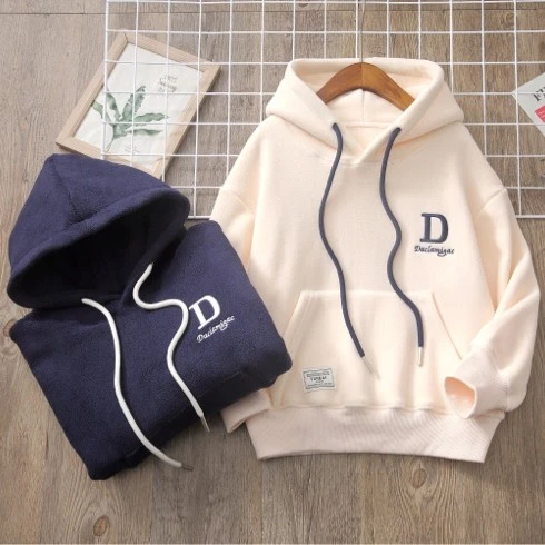 秋冬加厚套头儿童中大童奥粒绒外套连帽卫衣012加绒