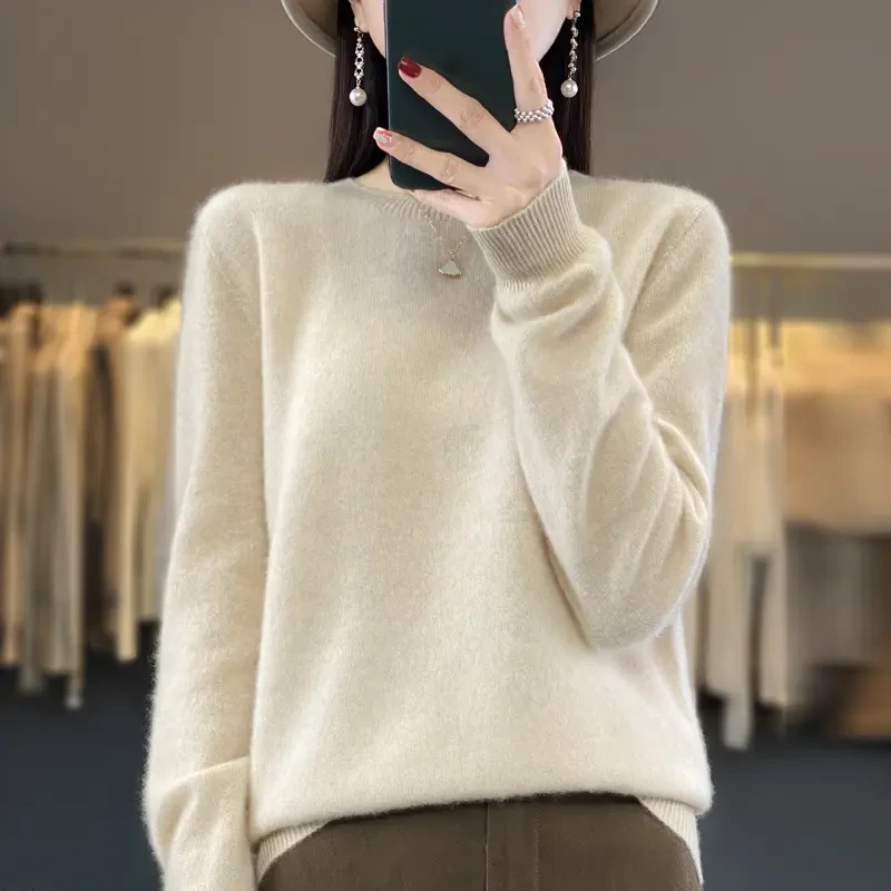 F一线成衣~100%纯羊毛女士秋冬圆领打底衫长袖内搭羊毛衫