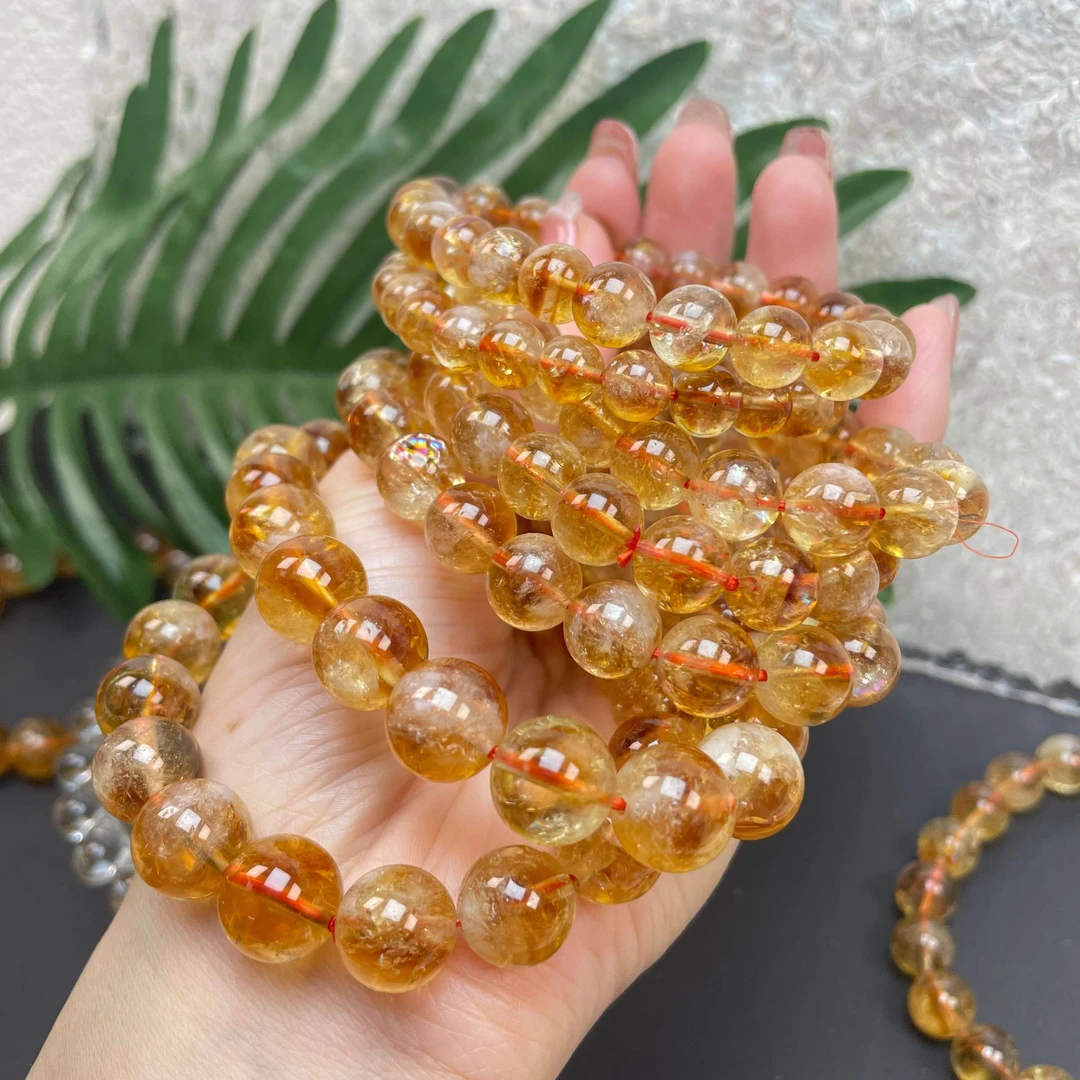 青尔珠宝 天然水晶黄水晶暴力黄浓郁黄塔晶蜂蜜奶盖手串（发一条)