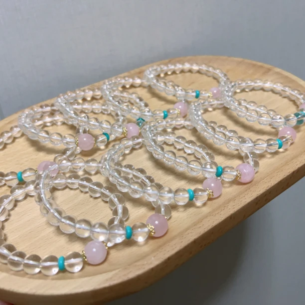 青尔珠宝 8mm粉水晶白水手串（发一条）