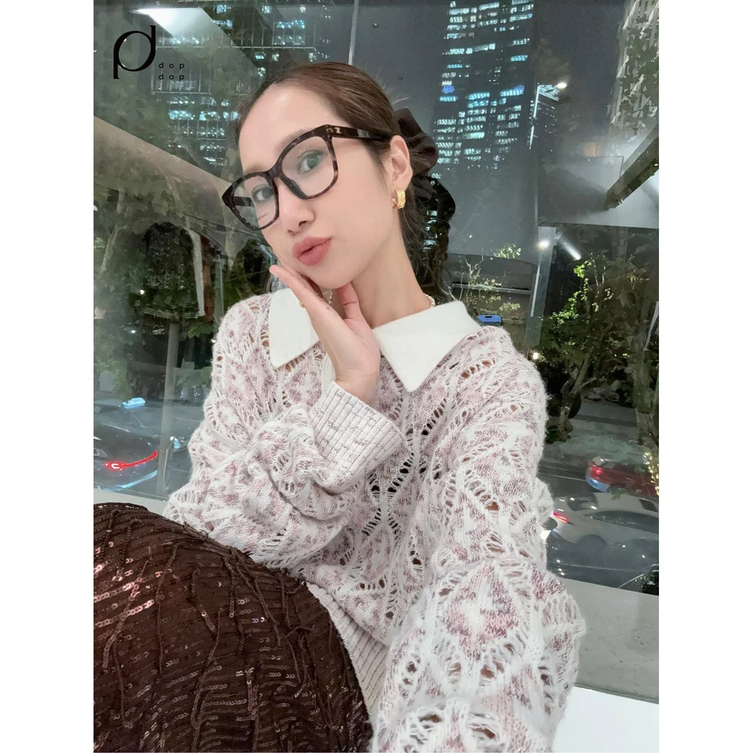 AVVENN2025春镂空翻领宽松套头毛衣女1290dopdop买手店