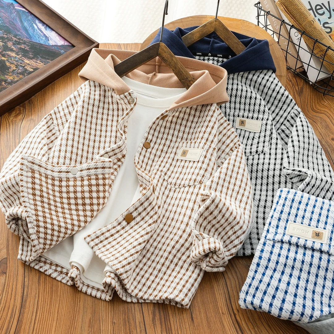 男童连帽衬衫儿童外套春秋装新款2024秋季童装保暖开衫男孩条纹