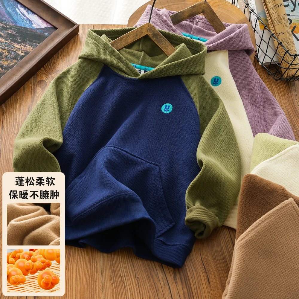 儿童加绒连帽卫衣男童女童双面绒帽衫秋冬装2024保暖打底衫加厚