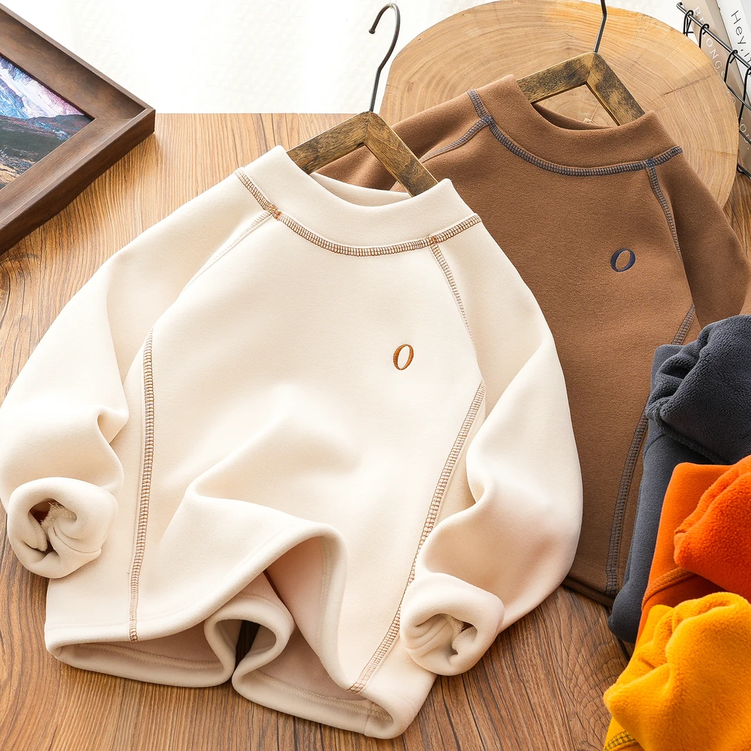 男女童加绒卫衣男孩保暖中领打底衫秋冬装2024新款儿童半高领上衣