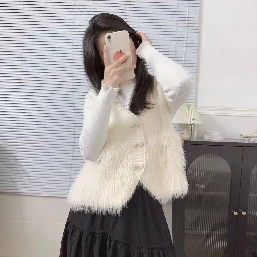 Z小香风气质V领马甲“舒享寒秋系列”洋气纯色针织背心拼接款8021