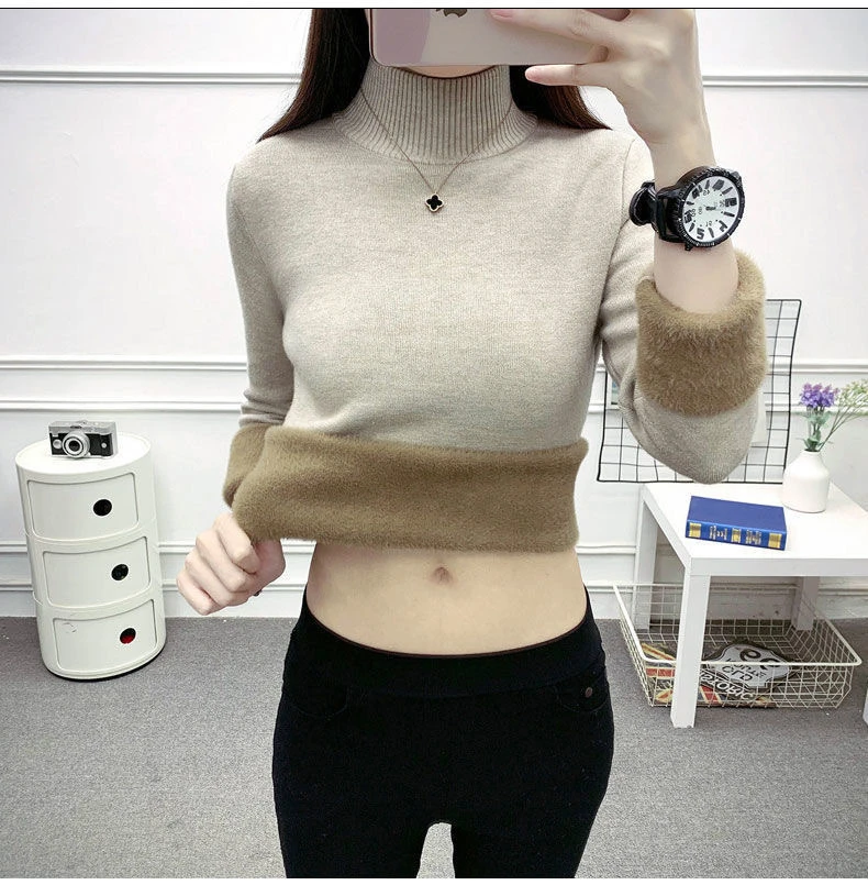 【港奢汇专属】一体绒半高领纯色打底衫·加绒亲肤内搭针织衫221856