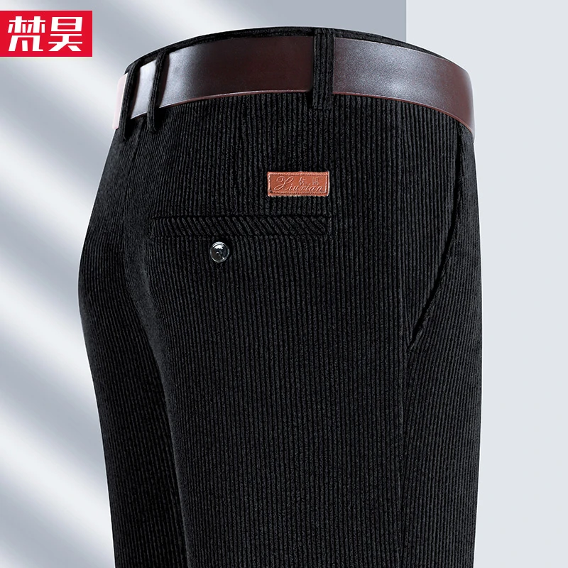 梵昊秋冬新款纯棉灯芯绒男裤中老年人加绒加厚款爸爸裤休闲男裤