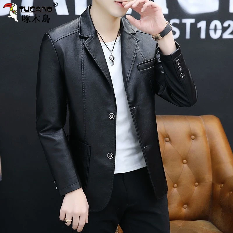 TUCANO/啄木鳥秋冬男士加厚皮衣潮流时尚修身休闲百搭西服款外套