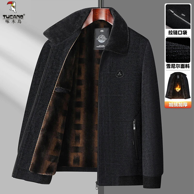 TUCANO/啄木鳥雪尼尔男士加绒翻领夹克秋冬季休闲保暖毛呢外套