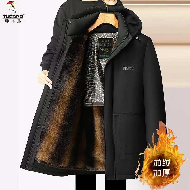 TUCANO/啄木鳥冬装休闲加绒加厚男棉服中老年可脱卸连帽保暖外套