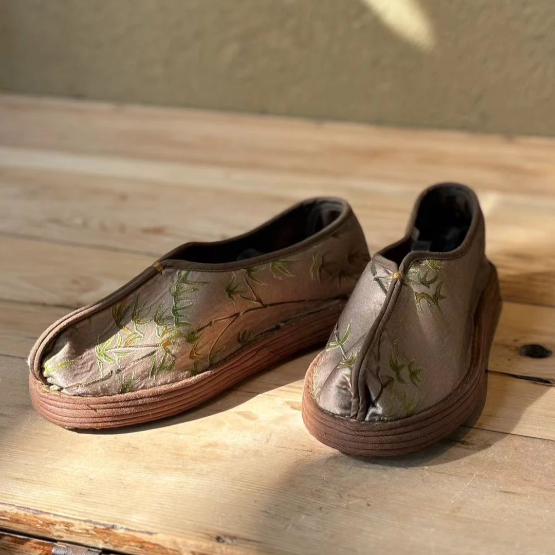 蝶恋竹。原创国风手纳千层底绣花布鞋奶奶手艺透气养脚低帮鞋