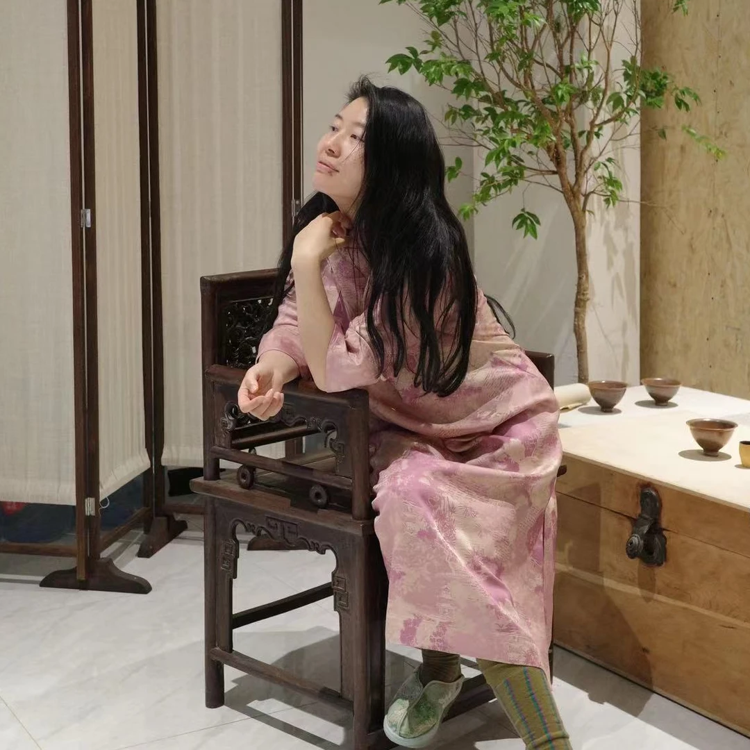 新中式立体剪裁舒适透气长款气质真丝旗袍秋冬长裙