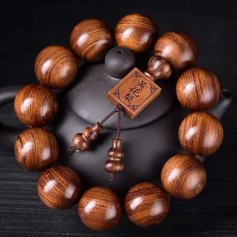 【礼盒装＋证书】男款女款手工打磨花梨手串檀木2里米×12颗