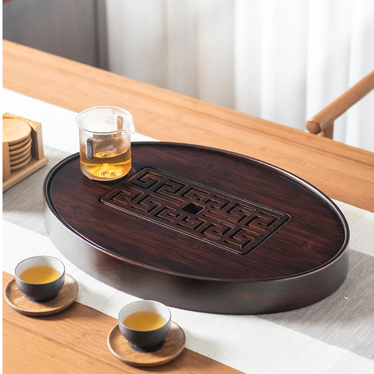 度庐椭圆现代高端竹制家用储水干泡台茶台托盘茶海茶几茶盘