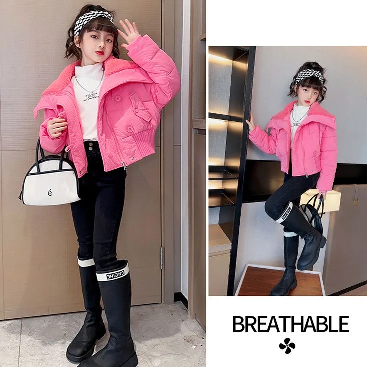 女童棉衣棉服短款洋气2023新款冬季加厚翻领棉袄外套