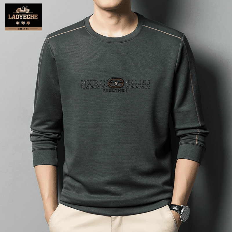 老爷车男士圆领卫衣2023春秋季新款宽松套头百搭长袖上衣高档商务