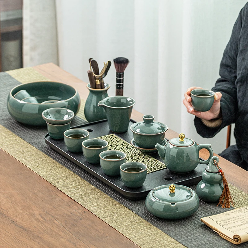 窑天下哥窑茶具套装家用简约高档办公室会客轻奢中式陶瓷泡茶杯道