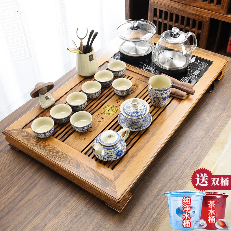窑天下鸡翅木实木茶盘茶具套装家用简约高档一体带烧水客厅泡茶台