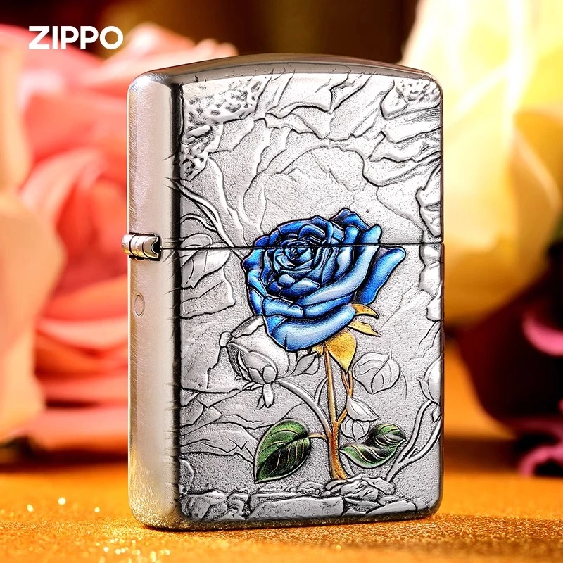 ZIPPO3D盔甲浮雕彩绘精典蓝色妖姬 送礼礼物 银色  个性DY9911SK