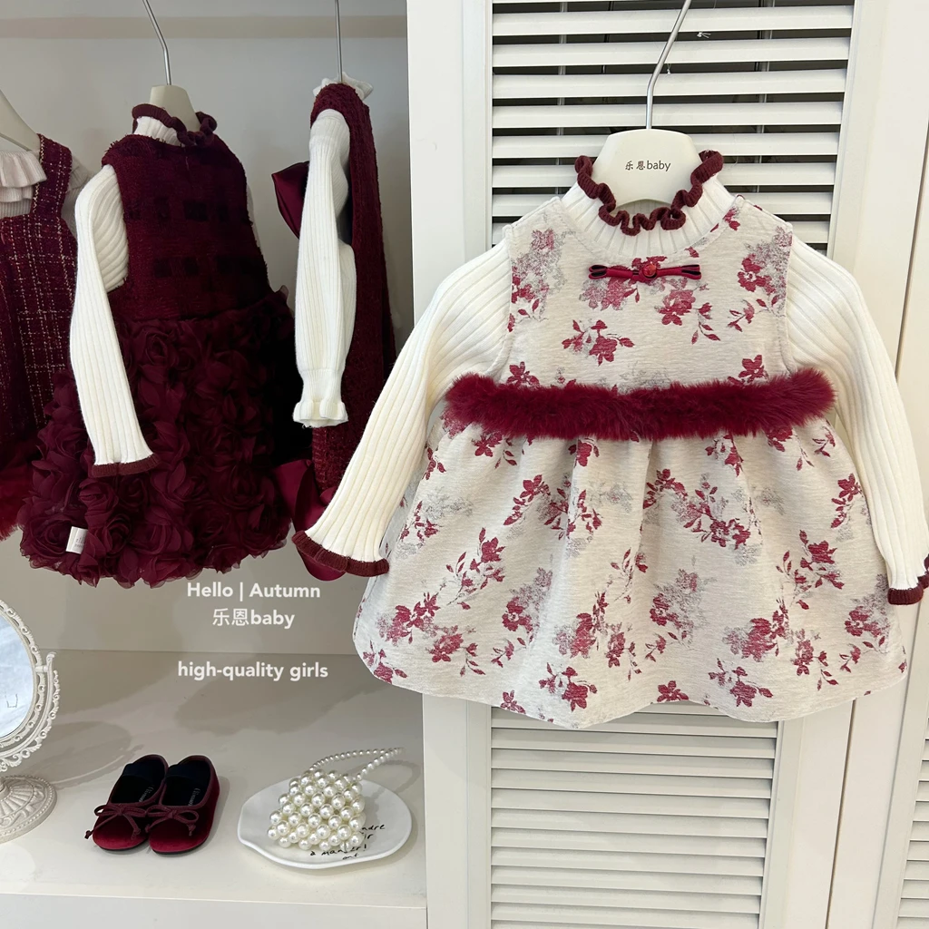 【乐恩童装】女童冬季新款拜年服新中式国风加绒裙洋气国风连衣裙套