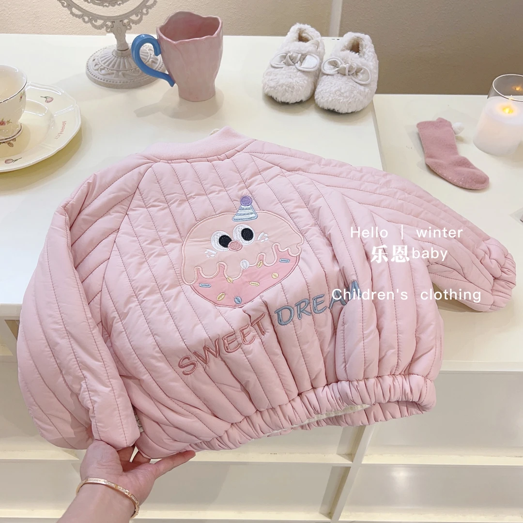 乐恩23冬季新款儿童韩版秀气夹棉加厚棉袄卡通保暖棉服女宝宝外套
